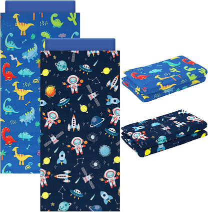 CroBlissful 2 Piece Dinosaurs Nap Mat Cover front view showing blue space and cartoon astronaut designs.