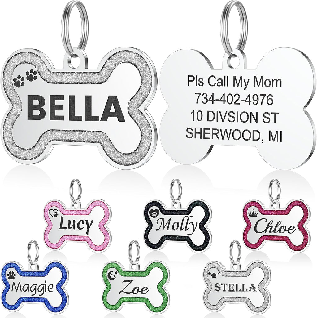 YEHANTI Dog Tags Personalized for Pets - Durable Stainless Steel Pet ID Tags with Lovely Icons, Glitter Bone Custom Dog Tags for Large Small Dogs Cats, Dog Name Tags Engraved On Both SidesS, Pink - Image 11