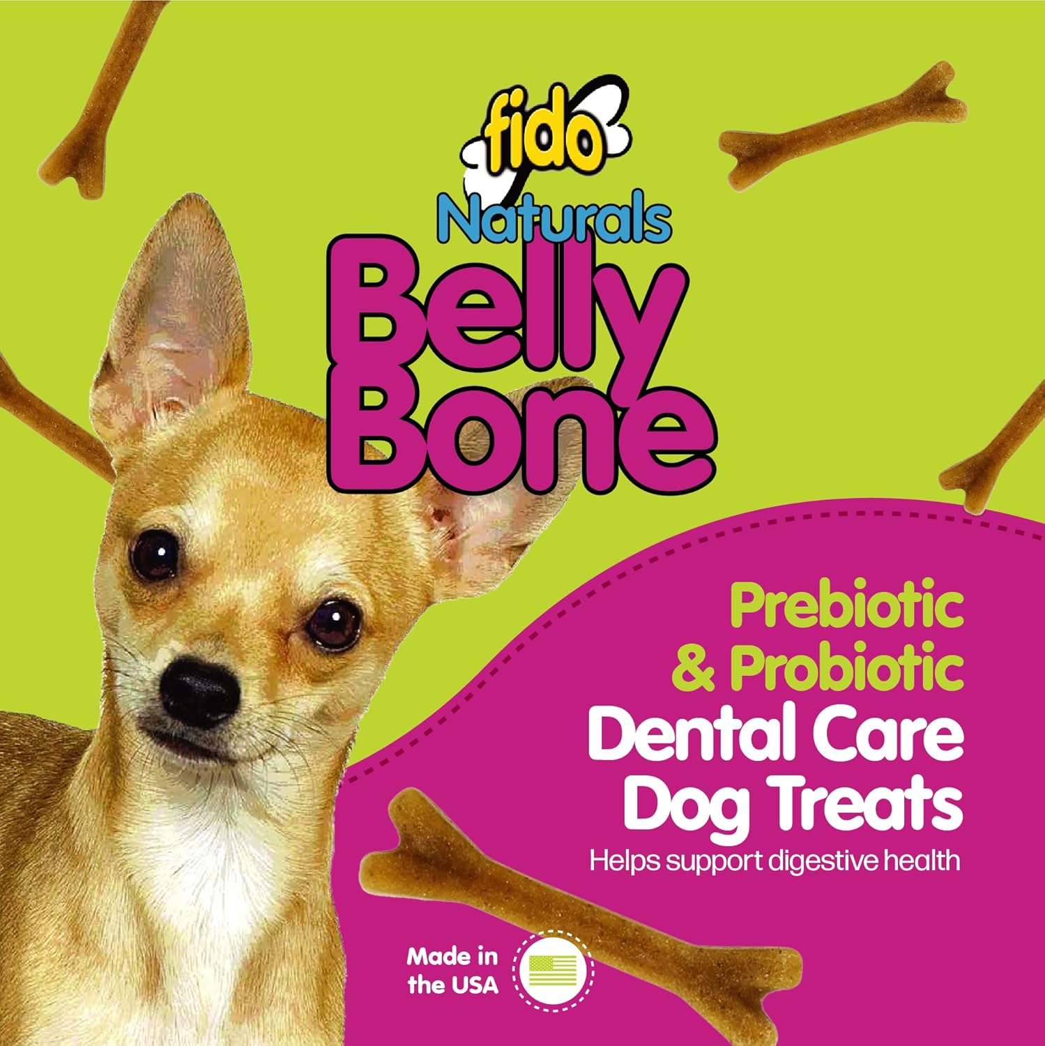 Fido Belly Bones for Dogs, Mini - 100 Count - Yogurt-Flavor Dental Treats for Small Dogs - Plaque & Tartar Control for Fresh Breath - Digestive Support - Made in USA - Image 2