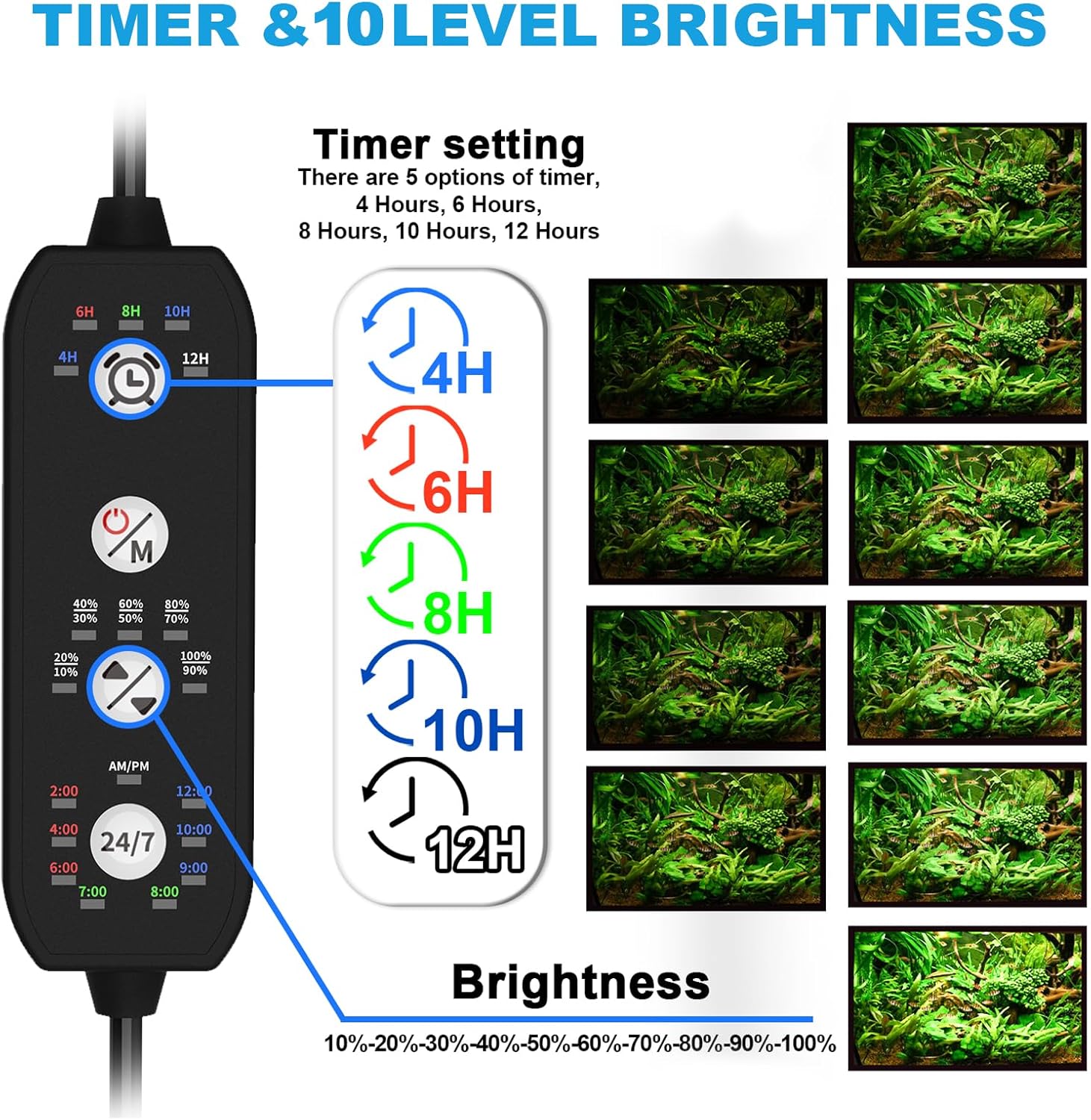 Seaoura full spectrum aquarium light illuminating a planted tank