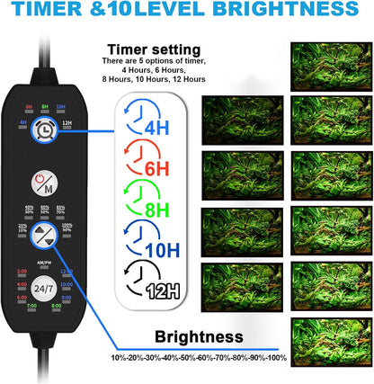 Seaoura full spectrum aquarium light illuminating a planted tank