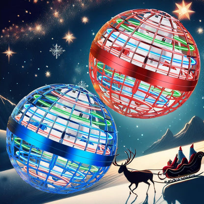 ZJNDJL flying orb ball toy front view showcasing blue and red design with vibrant LED lights.