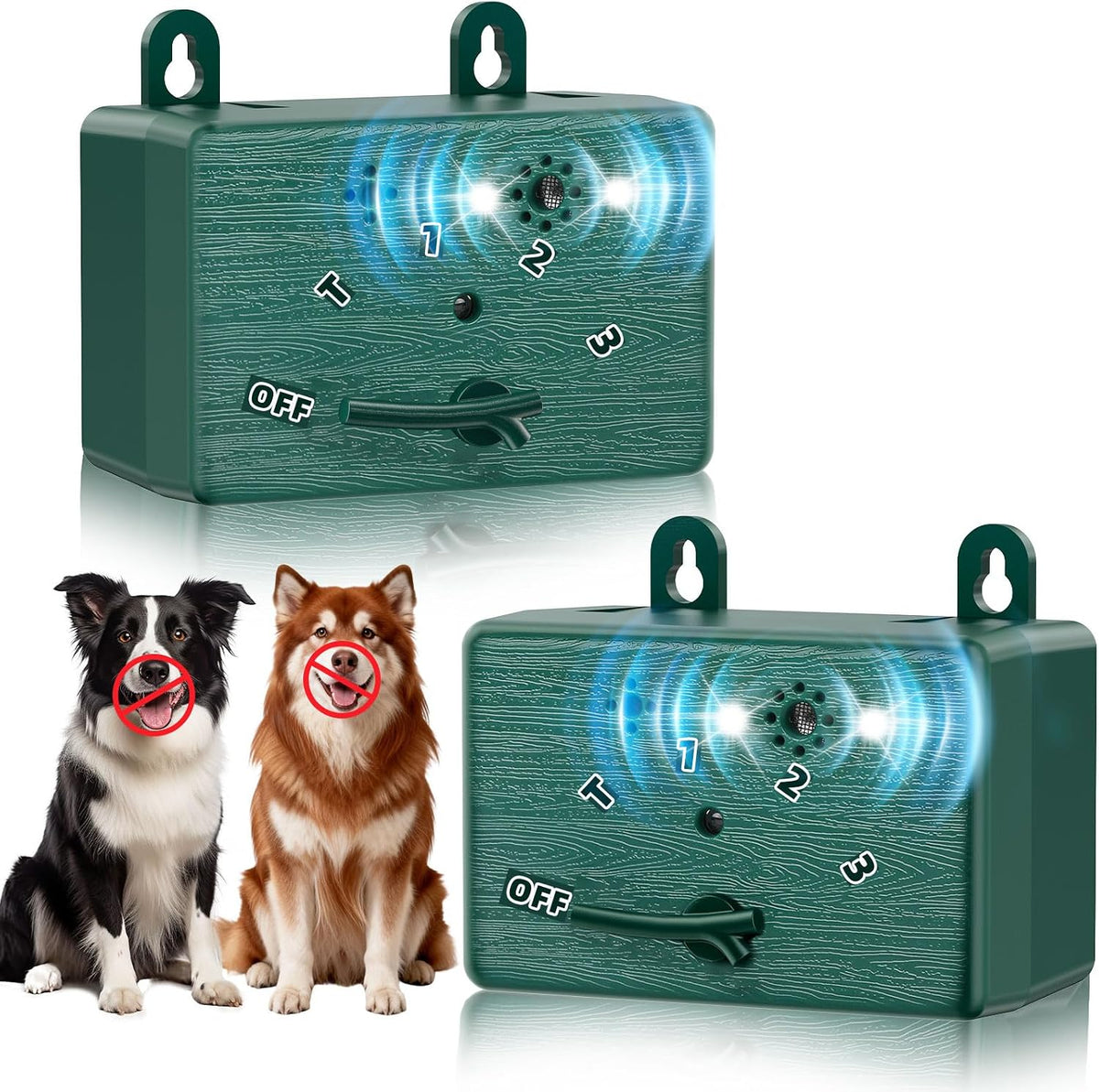 Saigain 2-Pack Dog Bark Deterrent Devices front view green finish
