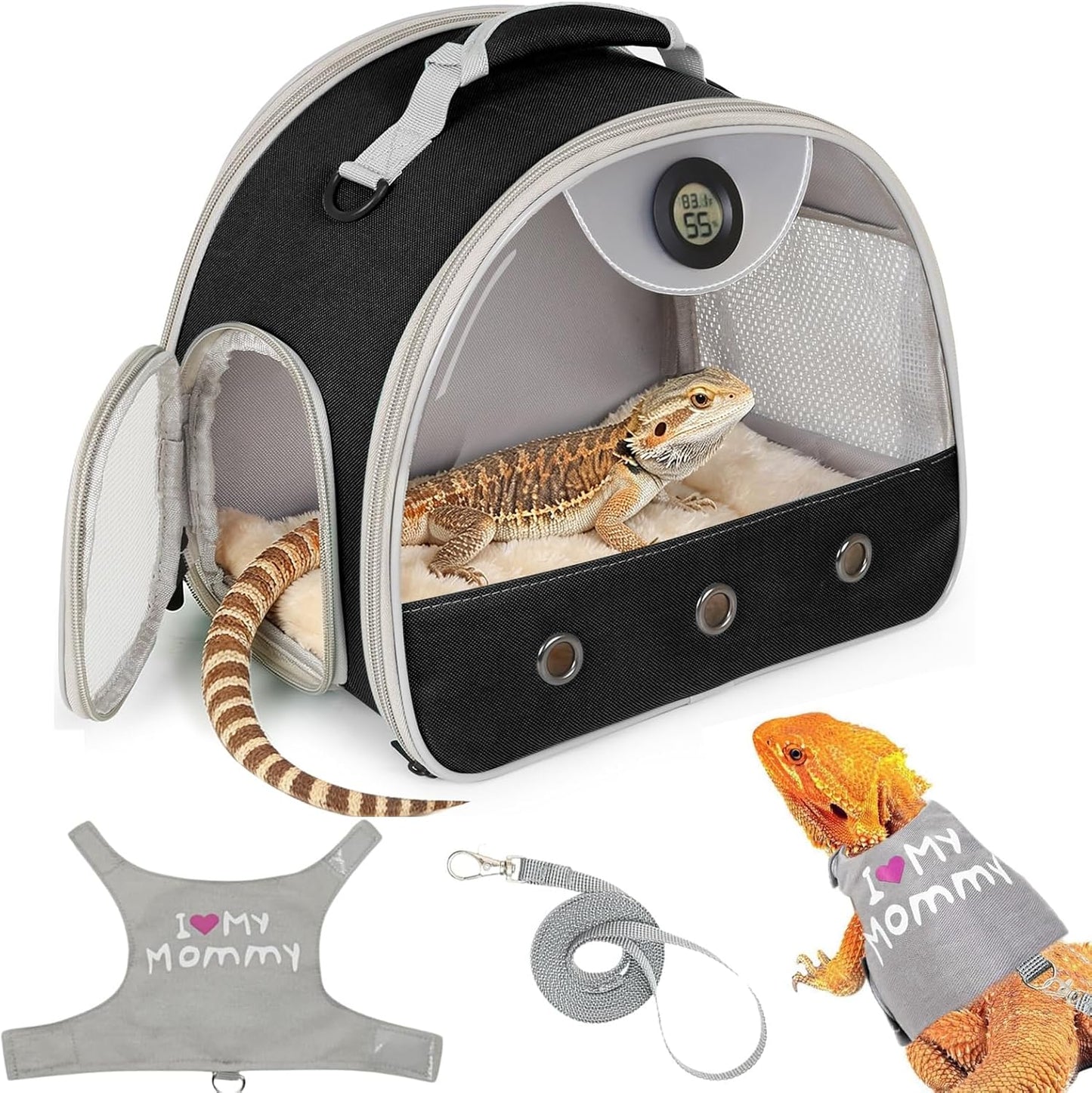 Bearded Dragon Travel Backpack Carrier with Reptile Thermometer and Humidity Gauge Lizard Travel Cage Space Capsule Clear Bubble Window Astronaut Reptile Bag for Ball Python (Pink, Carrier) - Image 9