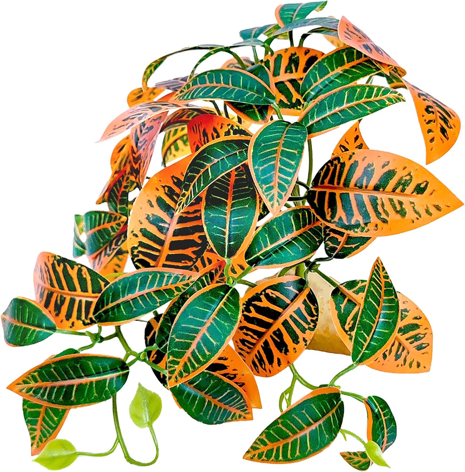 Woyrise Reptile Plants for Terrarium Decor, Ball Python Tank Accessories fit Bearded Dragon Crested Leopard Gecko Lizard Chameleon Snake Frog Tortoise Hermit Crab - Fake Codiaeum Variegatum - Image 1
