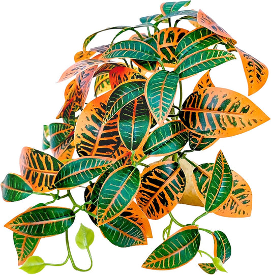 Woyrise Reptile Plants for Terrarium Decor, Ball Python Tank Accessories fit Bearded Dragon Crested Leopard Gecko Lizard Chameleon Snake Frog Tortoise Hermit Crab - Fake Codiaeum Variegatum - Image 1