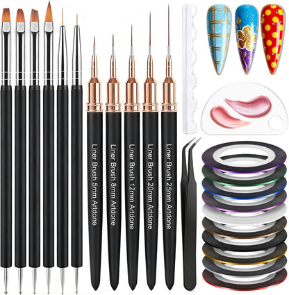 Artdone nail striping tape lines kit front view displaying the complete collection of thirty-eight pieces