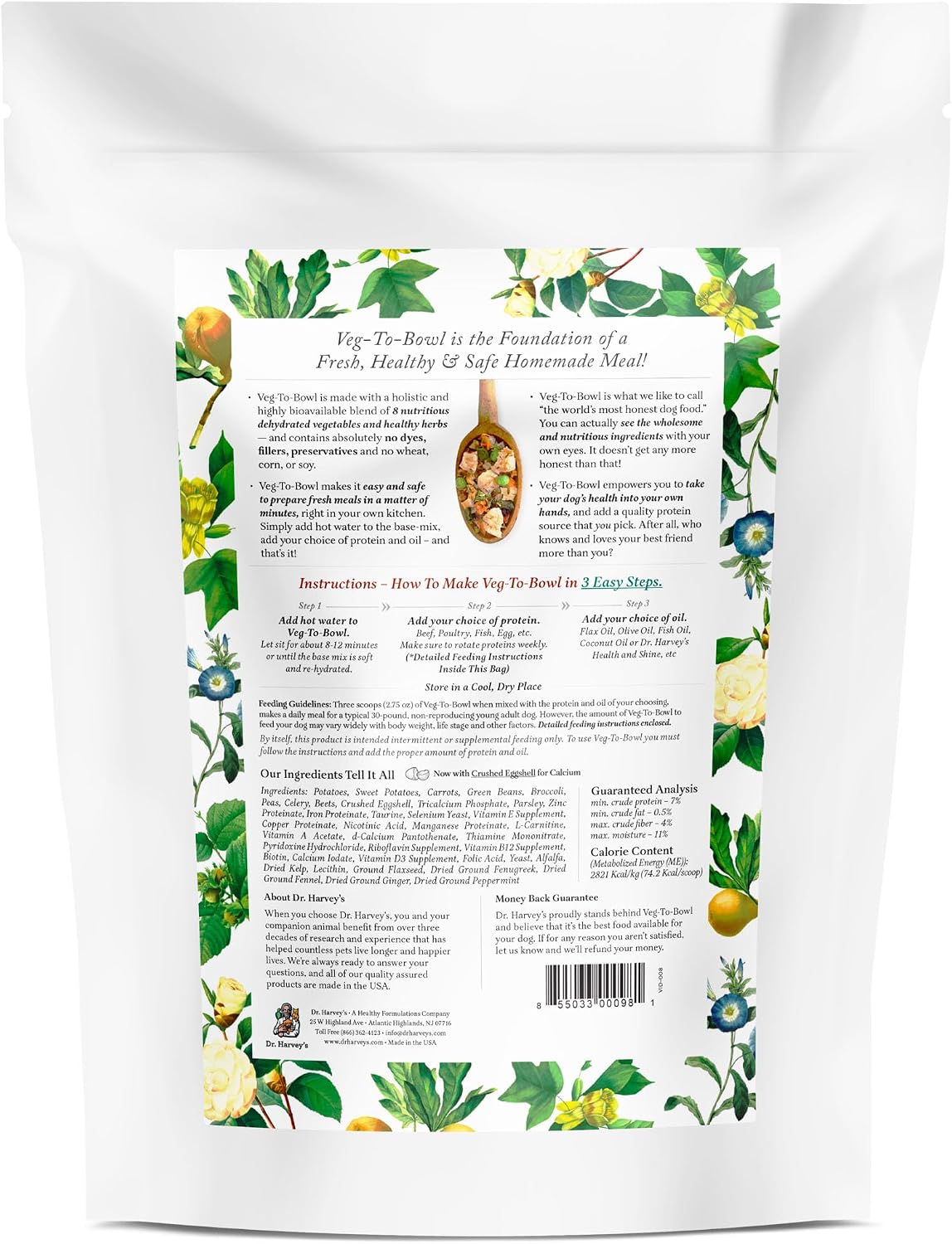Dr. Harvey's dehydrated vegetable mix for dogs packaging