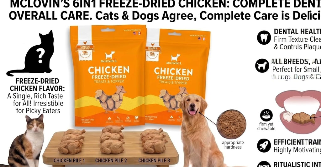 Dog and cat eating McLovin's grain free chicken treats