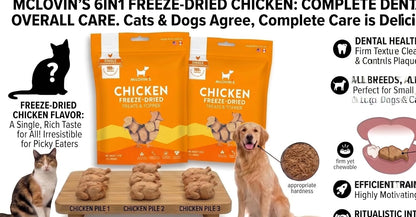 Dog and cat eating McLovin's grain free chicken treats