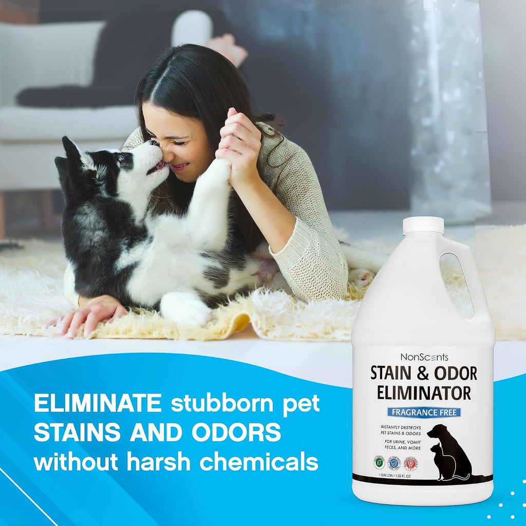 NonScents pet odor remover bottle on carpet background