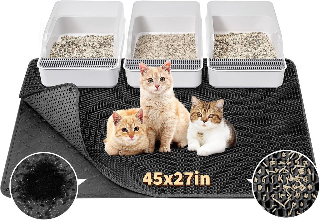 Fostanfly Cat Litter Mat - Extra Large XL 45"x 27" Cat Litter Trapping Mat, Machine Washable Double Layer Design, Urine & Waterproof for Kitty- Easy Clean for Floor - Image 9