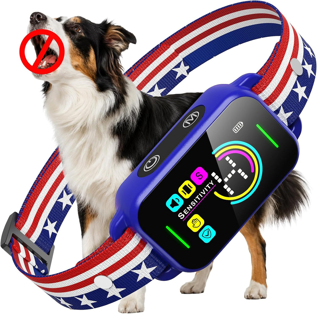 Bark Collar for Large Medium Small Dogs - Smart AI 1S Stop Barking, Anti Barking Device & Dog Training Collar with Beep, Vibration & 8-Level Sensitivity, IP67 Waterproof - Red White Blue - Image 1