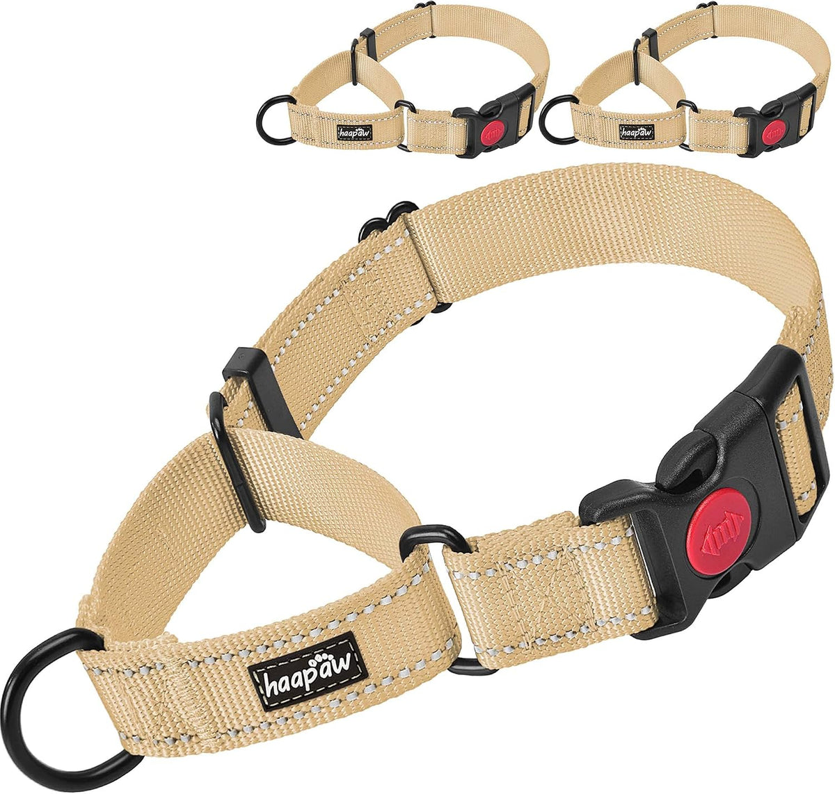 Haapaw martingale dog collar beige front view high density nylon training collar