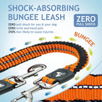 Orange Kruz Pet double dog extension lead with reflective stitching detail close up