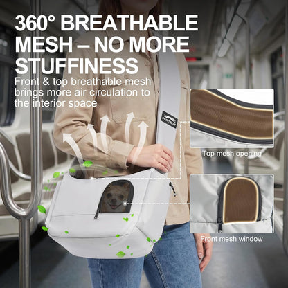 Side view of Furtent puppy sling with adjustable shoulder strap