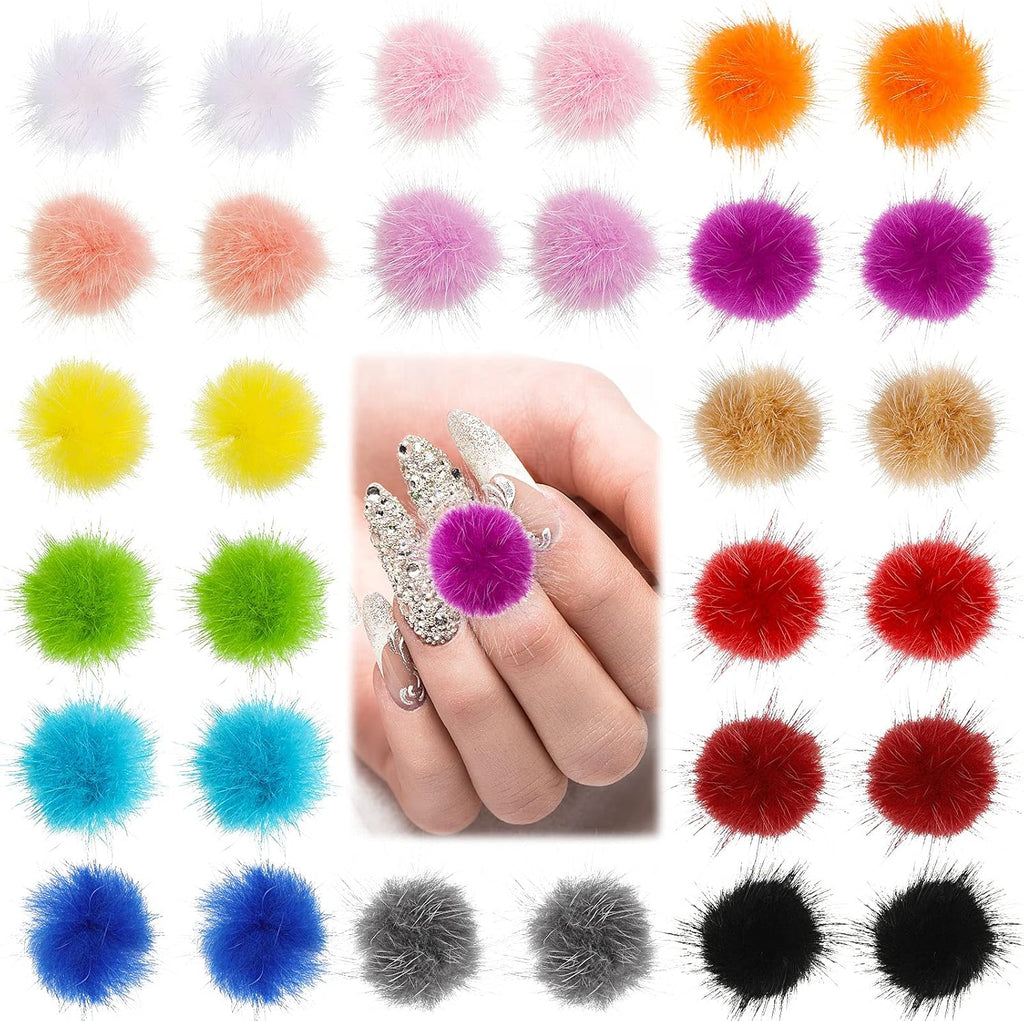 Zhehao detachable fluffy 3d nail art pom balls front view showcasing assorted colors