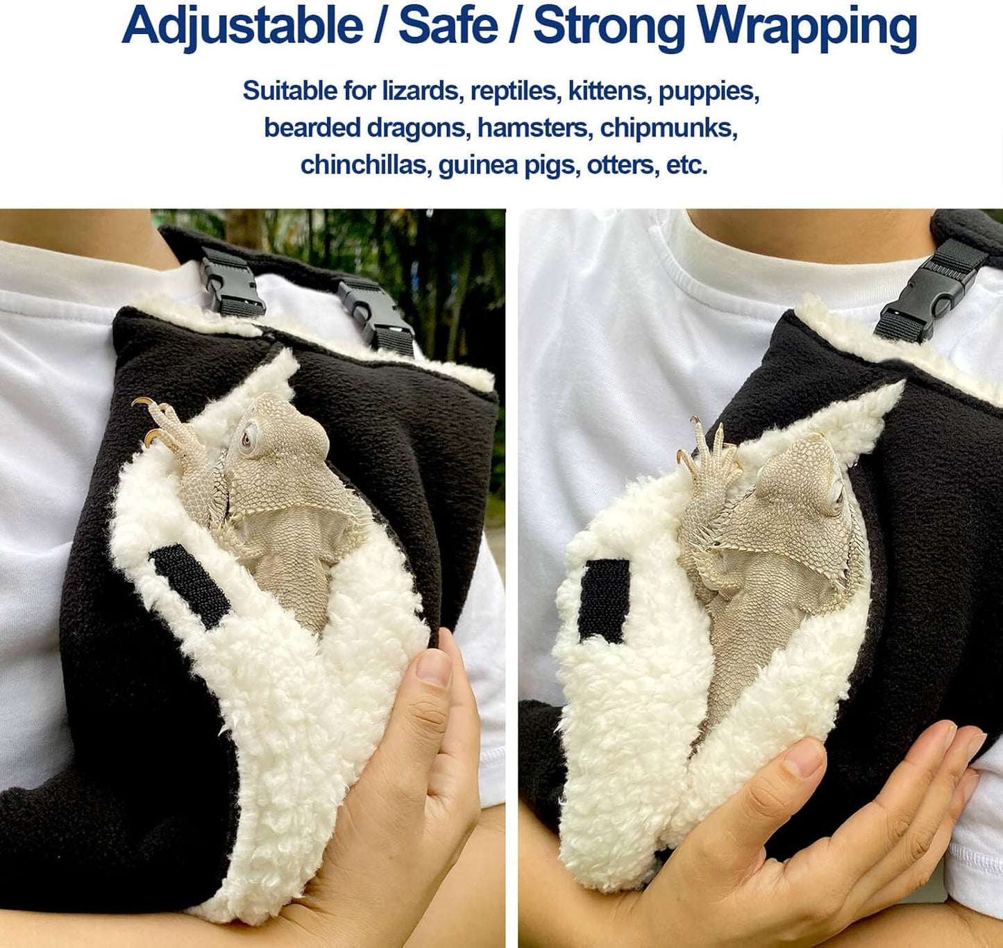 Adjustable Fluffy Bearded Dragon Sling Carrier Bag, Reptile Carrier with Leash Harness Lizard Cage Accessories for Small Animal, Ferrets, Squirrel, Hamsters,Parrot (Black) - Image 5