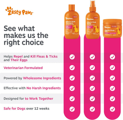 Veterinarian formulated dog flea repellent kit packaging detailing directions and benefits.