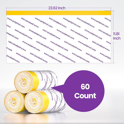 Close up of PetPivot AutoScooper Eleven replacement liners displaying the yellow inner core and white exterior.