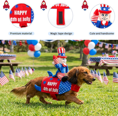 Detailed close-up of the adjustable magic tape straps on the patriotic dog costume