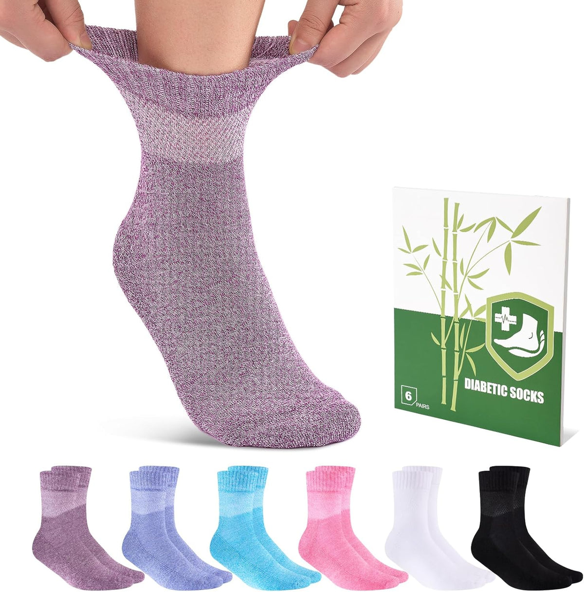 Cirorld Bamboo Viscose Diabetic Socks for Women front view showcasing the non-binding wide top closure.