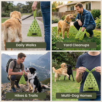 Seventy percent recycled plastic dog waste disposal bags
