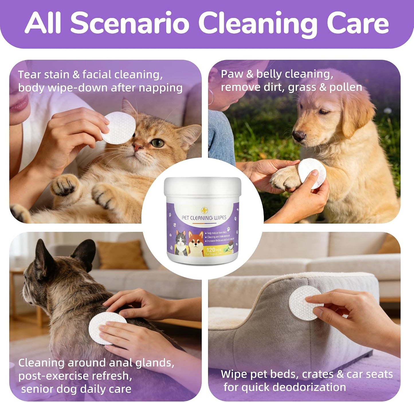 USA imported MyTend hypoallergenic pet tear stain remover pads display.
