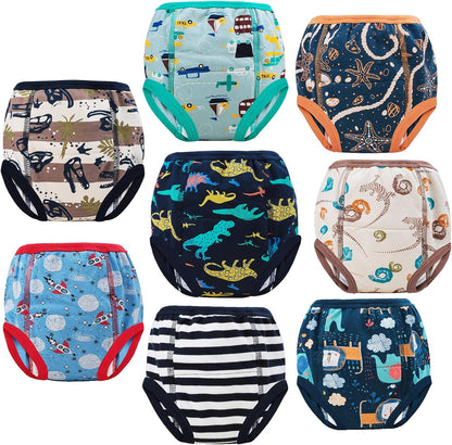 MooMoo Baby cotton potty training pants 8 pack front view showing colorful toddler designs