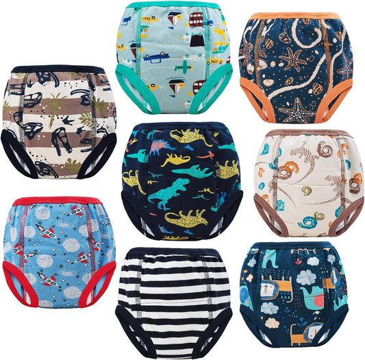 MooMoo Baby cotton potty training pants 8 pack front view showing colorful toddler designs