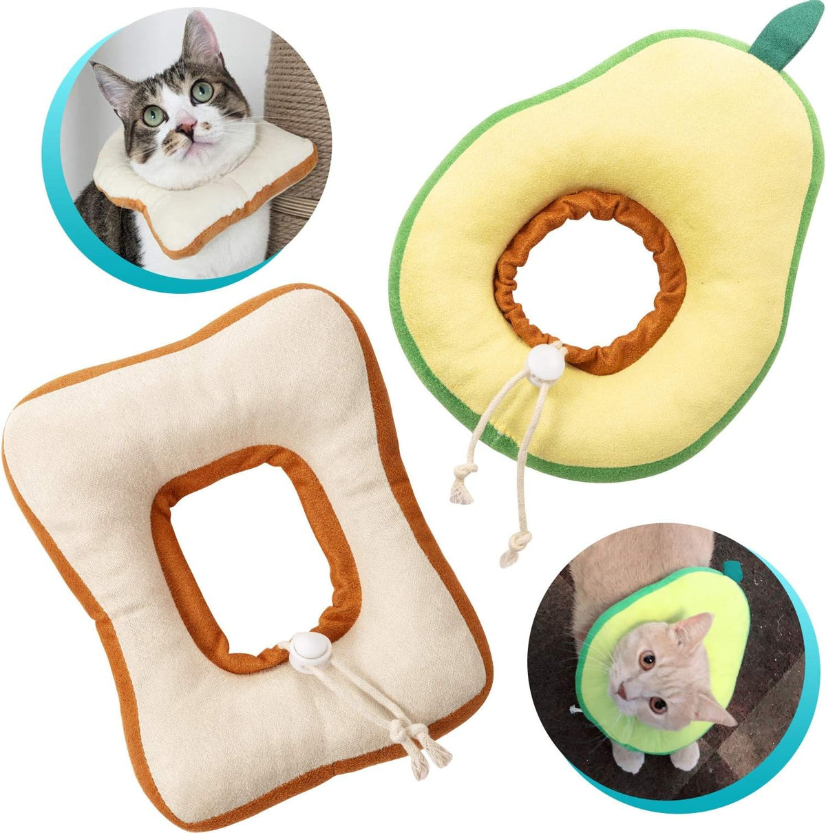 Frienda adjustable cat recovery collar front view showcasing the cute toast design.