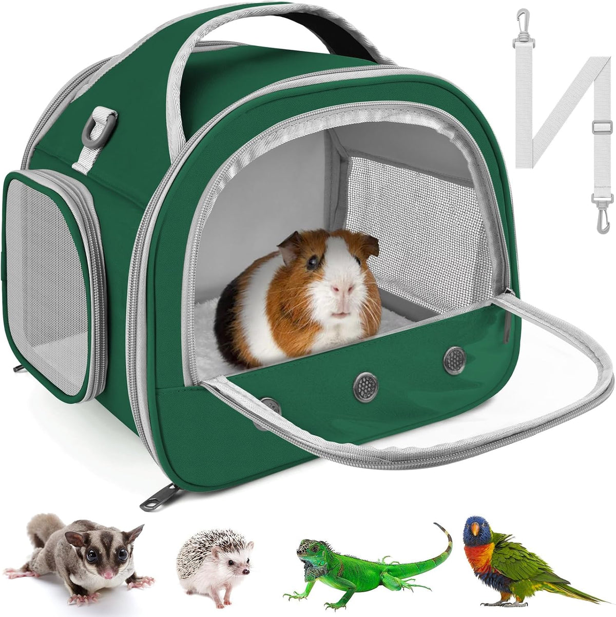 Bissap Bearded Dragon Travel Carrier, Portable Guinea Pig Carrier Bag Tortoise Carrier Pouch for Bunny Hamster Chinchilla Hedgehog Lizard Bird Outgoing Reptile Travel Carrying Case - Grey - Image 9