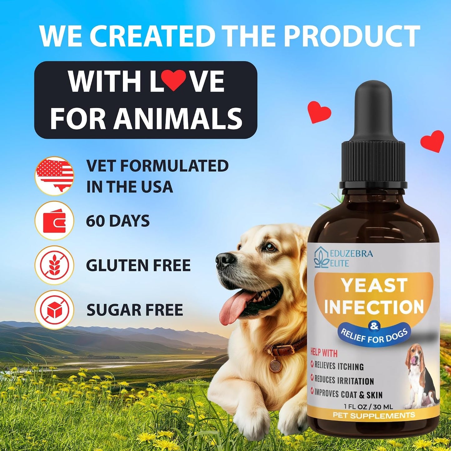 Authentic dog wellness supplement targeting fungal overgrowth and head shaking