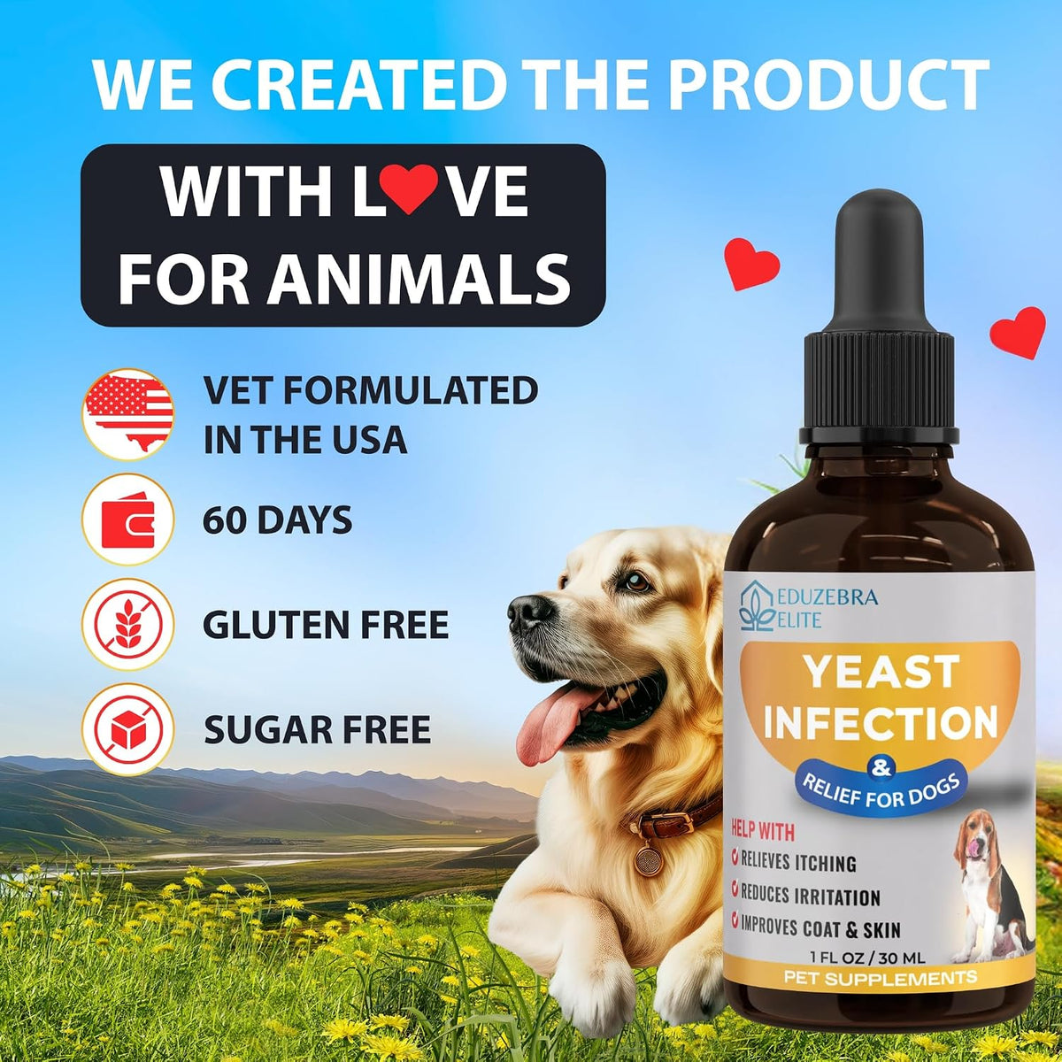Authentic dog wellness supplement targeting fungal overgrowth and head shaking