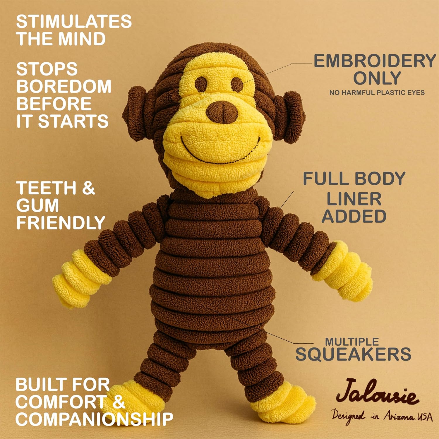 Jalousie durable dinosaur and monkey plush dog toys