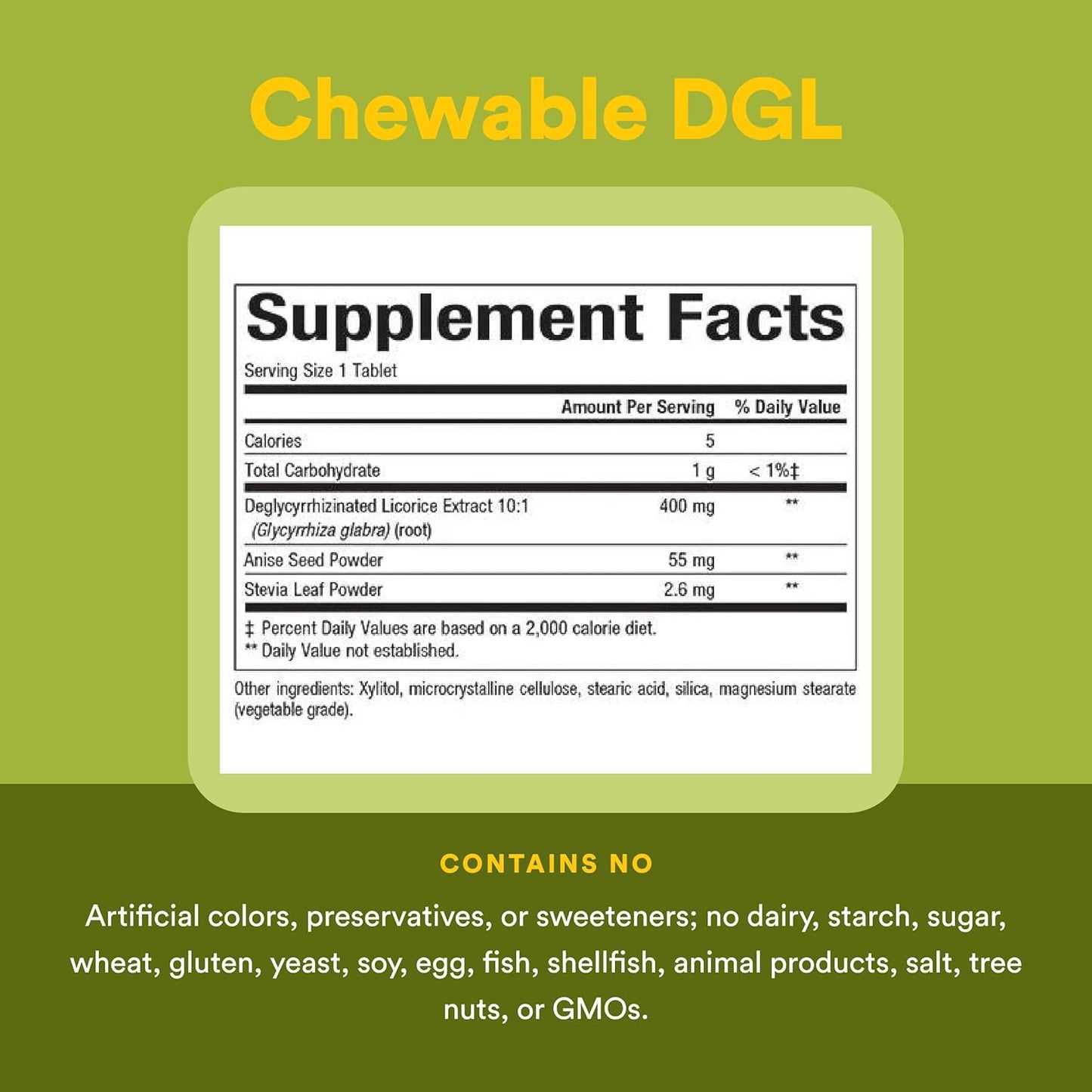 Authentic USA imported Natural Factors DGL 400mg chewable tablets for acid reflux relief.
