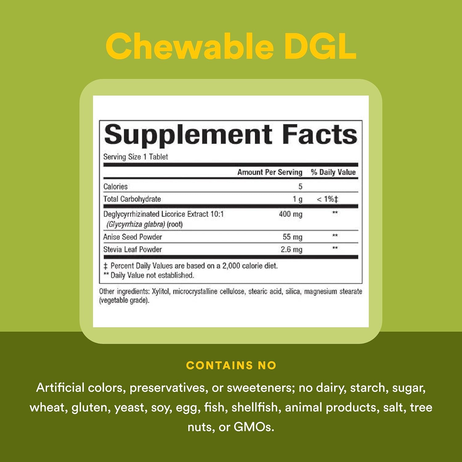 Authentic USA imported Natural Factors DGL 400mg chewable tablets for acid reflux relief.