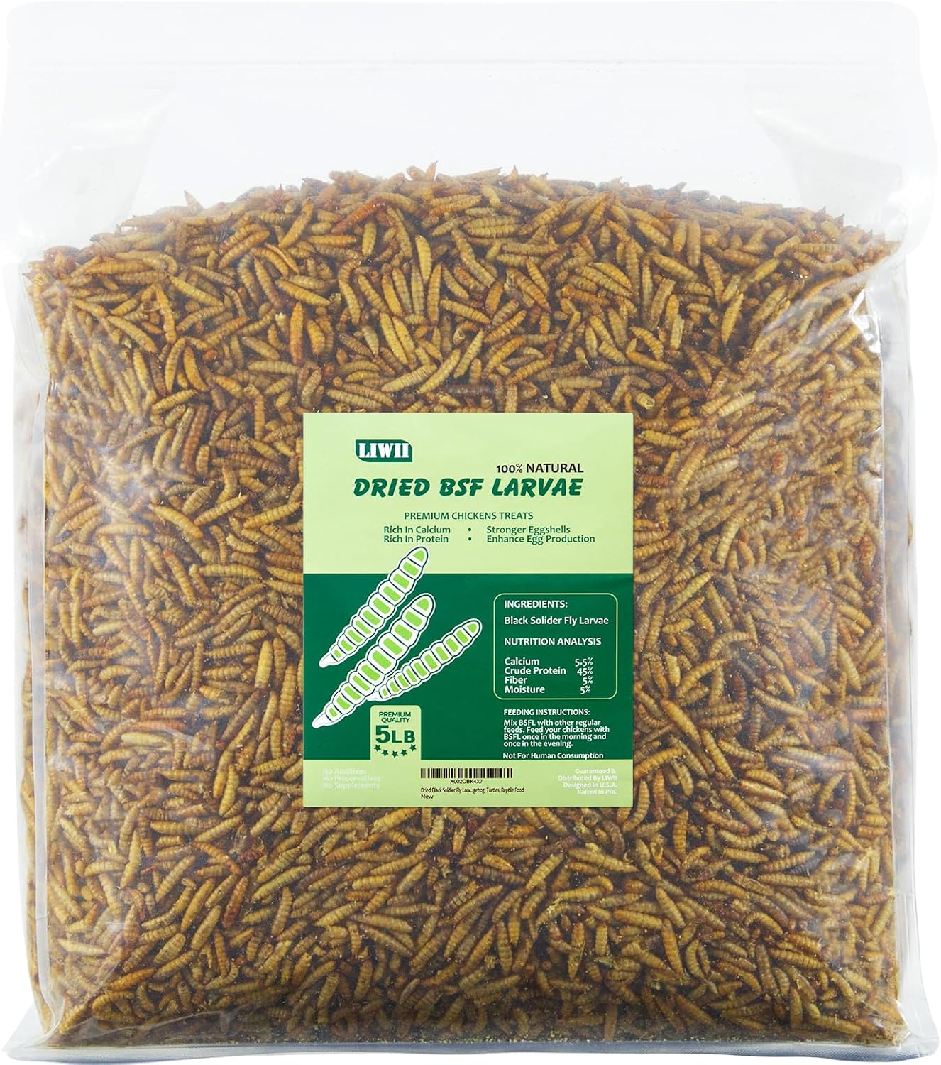 LIWII dried black soldier fly larvae chicken feed 5lb front view packaging