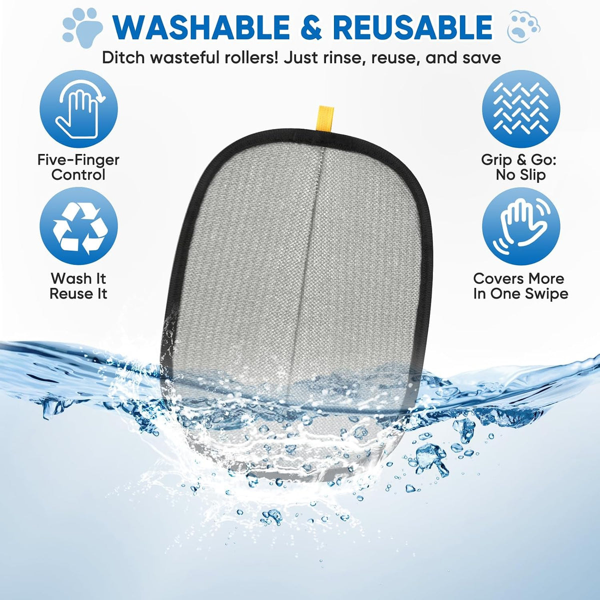 Washable electrostatic pet hair glove folded for travel