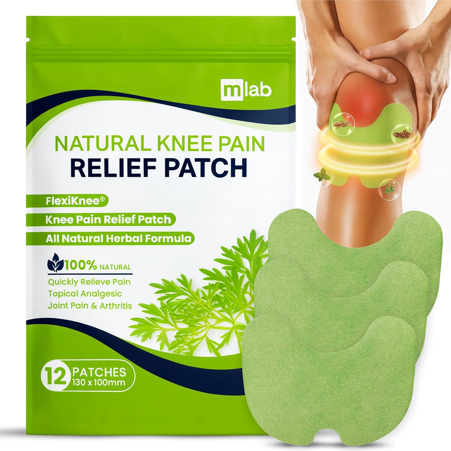 FLexiknee warming herbal pain relief patches front packaging view for joint support