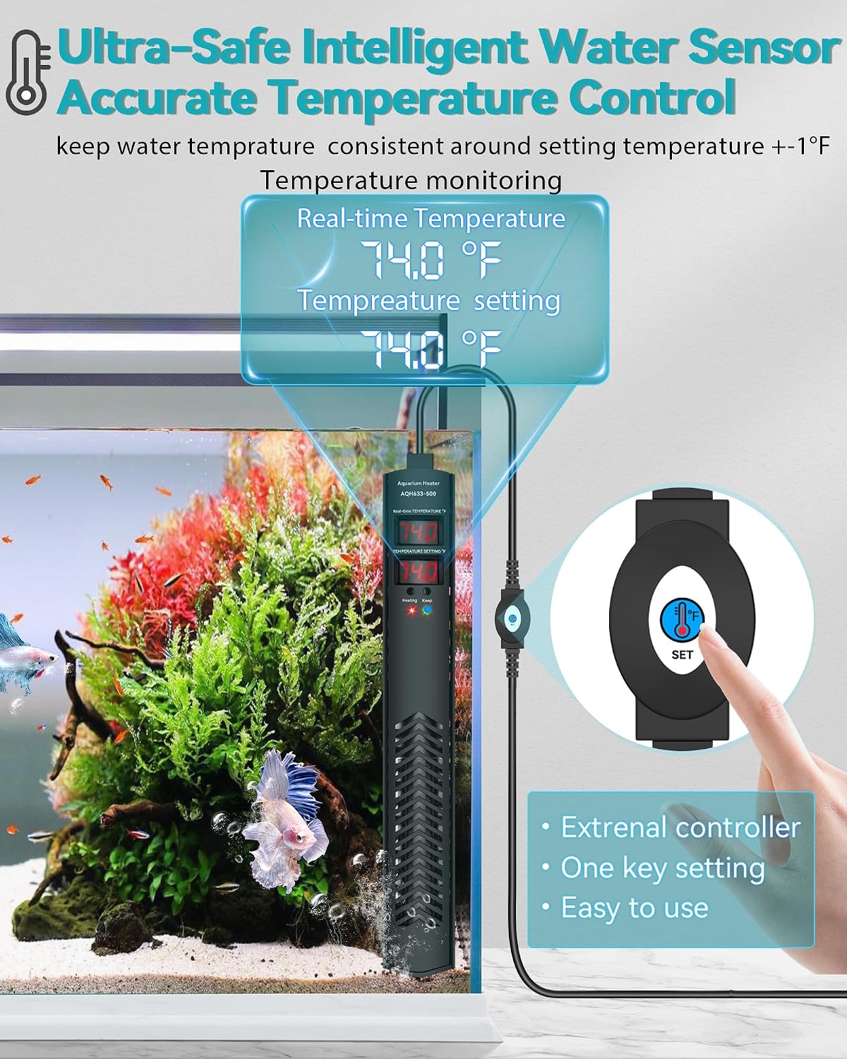 Digital LCD display of AHJ aquarium heater