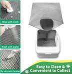 Pouring trapped litter back into the box from the open edge of the mat.