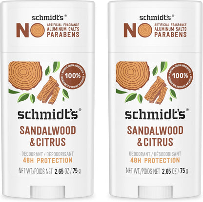 Schmidt's Aluminum Free Vegan Deodorant Sandalwood and Citrus two count front view