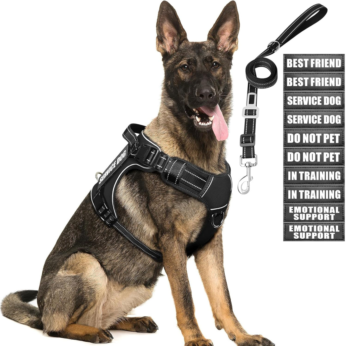 Tactical Dog Harness and Leash Set for Large Dogs,Heavy Duty No Pull Service Dog Vest and 10 Patches with Dog Seat Belt,Reflective Adjustable Pet Harness for Training Walking Hiking Camo L - Image 11