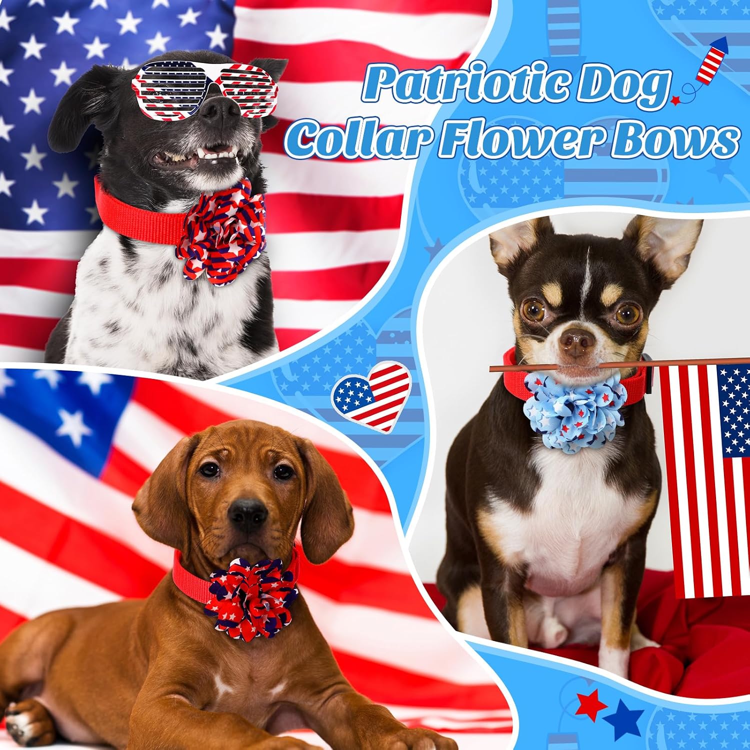 Premium chiffon pet grooming flower decorations for Independence Day themed puppy party costumes.