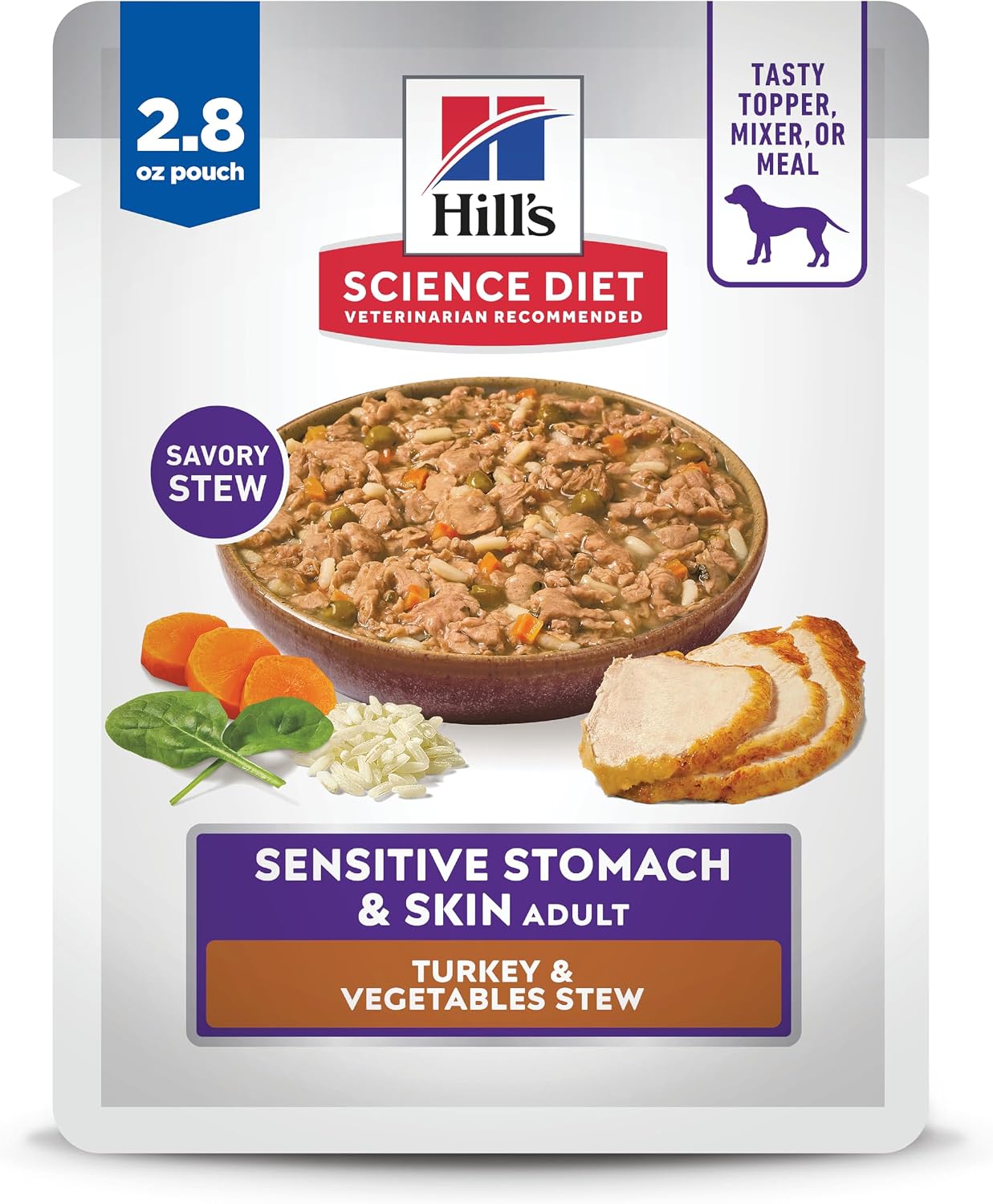Hill's Science Diet Sensitive Stomach & Skin, Adult 1-6, Stomach & Skin Sensitivity Support, Wet Dog Food, Variety Pack: Chicken, Turkey Stew, 2.8 oz Pouch, Case of 12 - Image 14