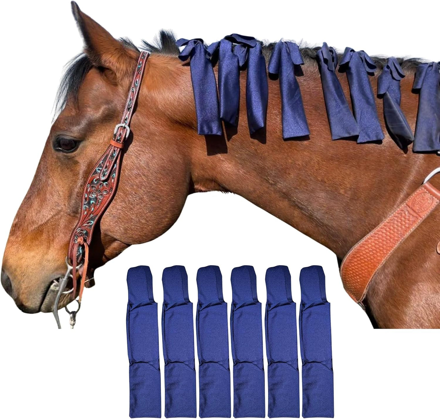Ranch Hand horse mane bags set of 6 in dark blue front view