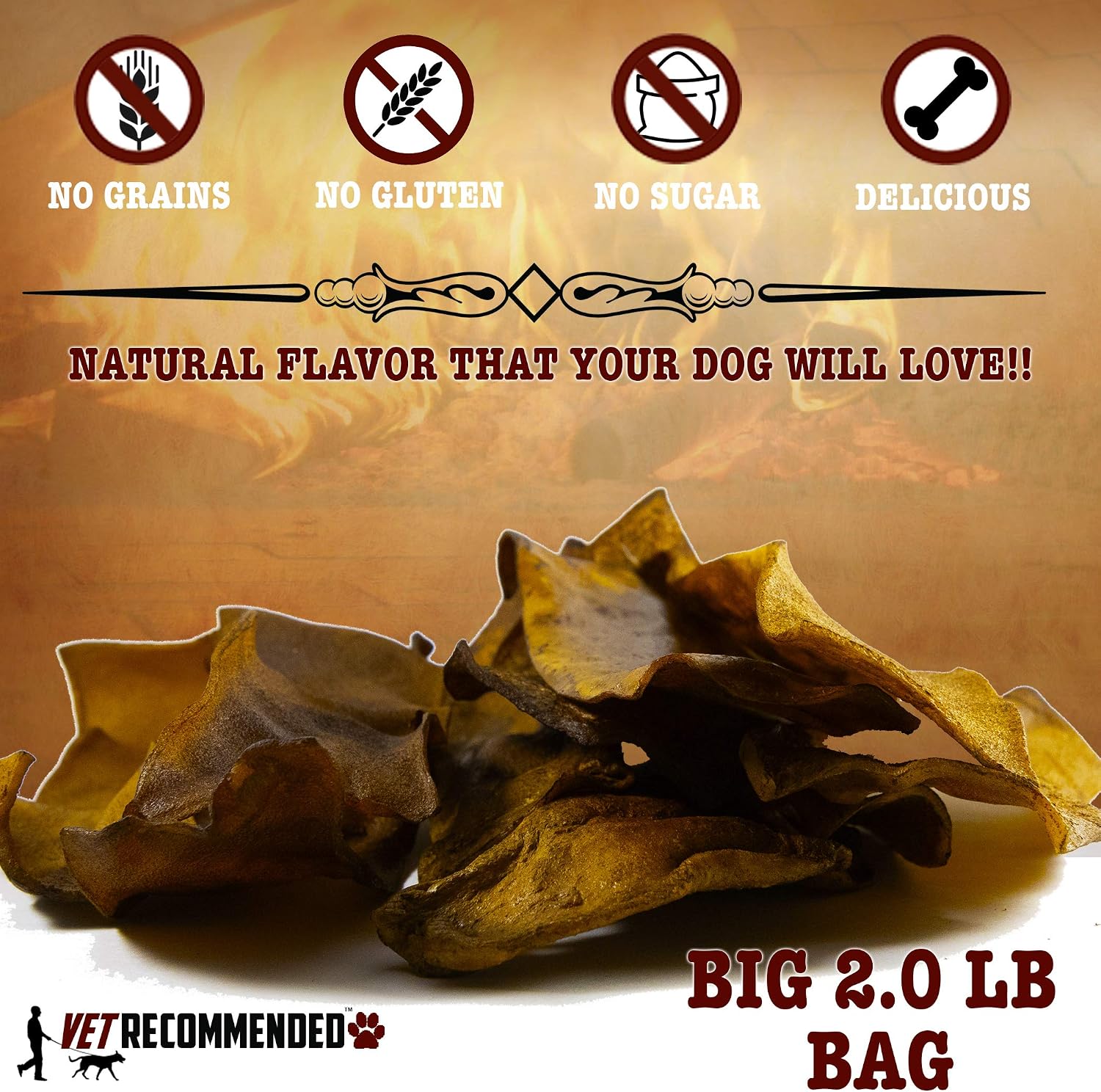 Thick fiber natural dog chew treats spread out next to the brand bag.
