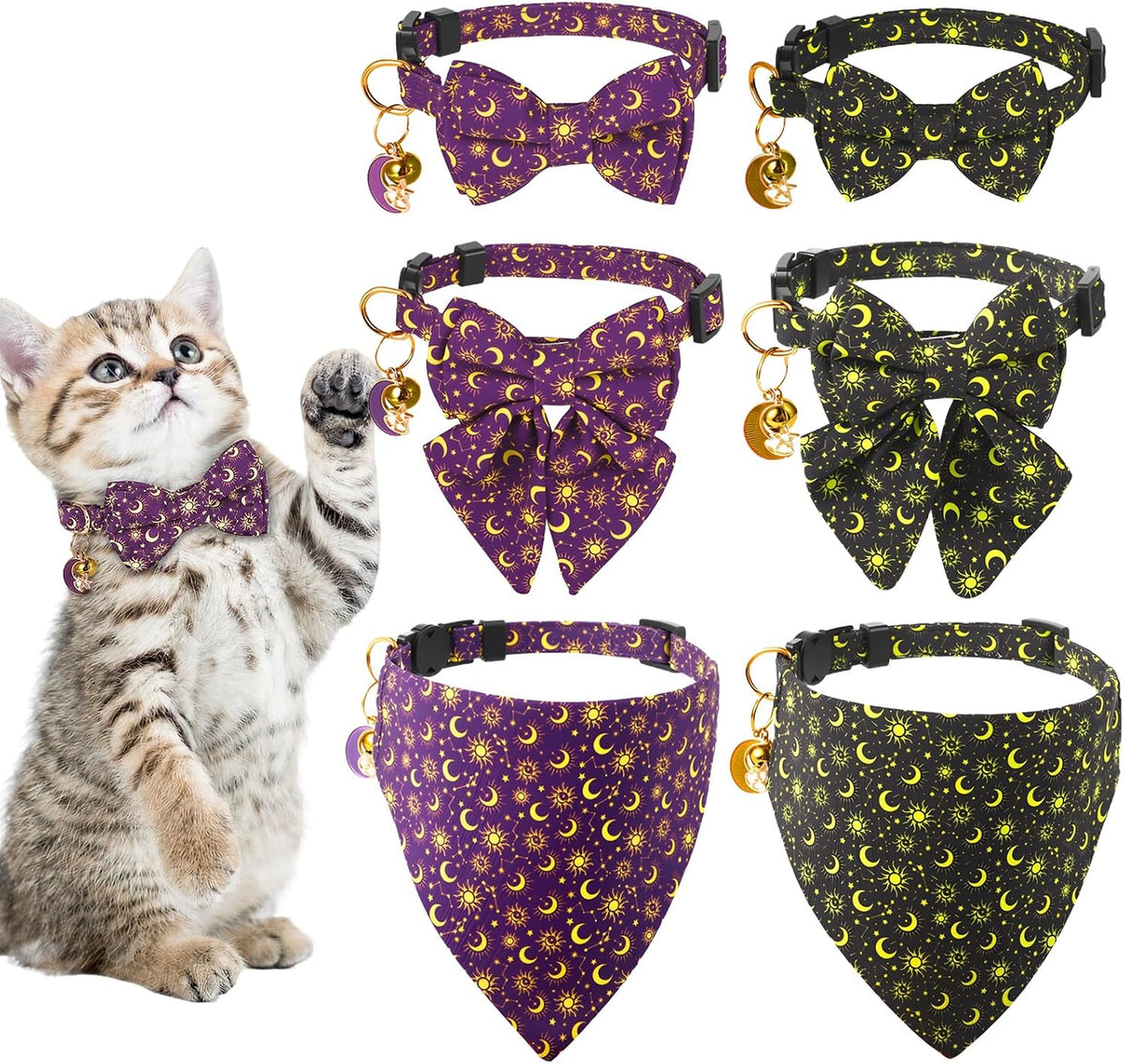 6 PCS Cat Collars with Bow Tie and Bell,Cat Collars Plaid,Breakaway Adjustable Cat Bow Tie Collars,Cute Bow Tie Suitable for Kittens Or Certain Puppies Mixed Colors - Image 11