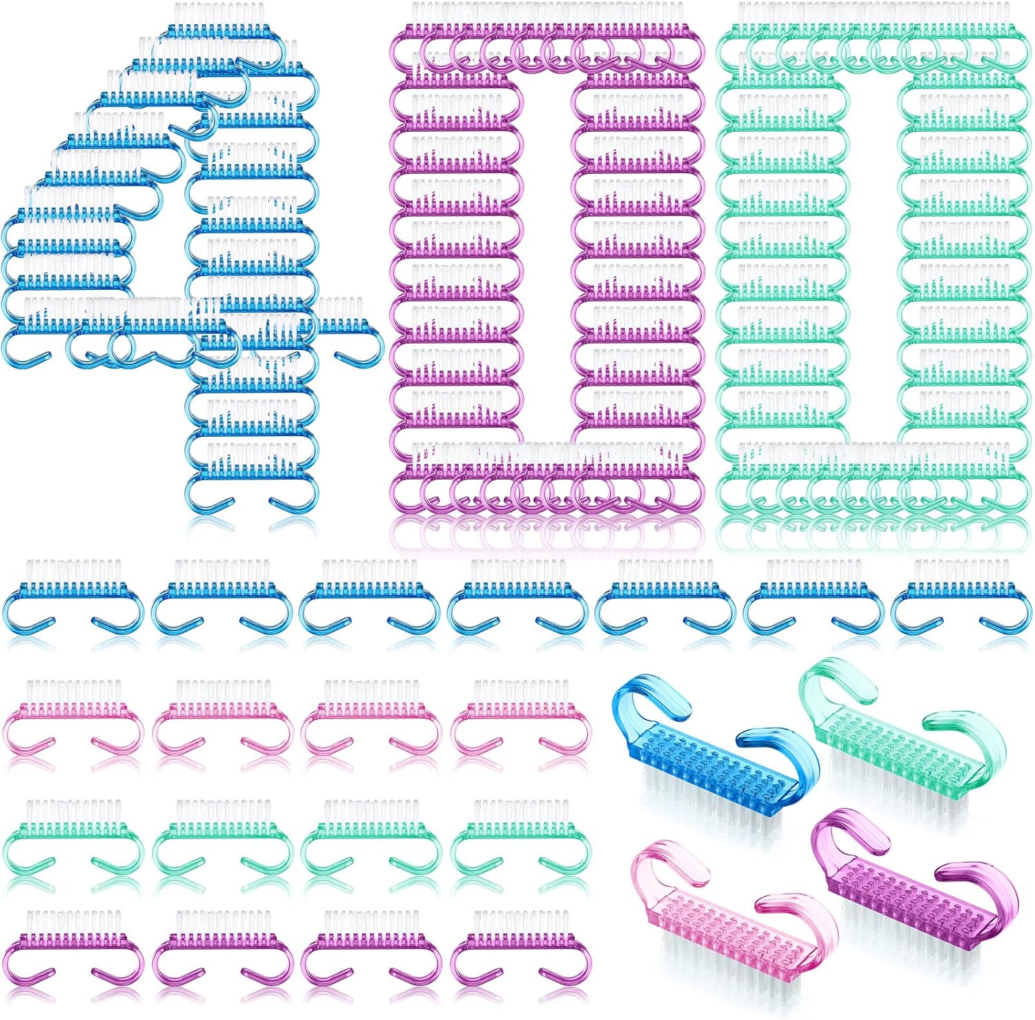 Bokon handle grip nail brush bulk pack front view showing multicolor plastic scrubbers